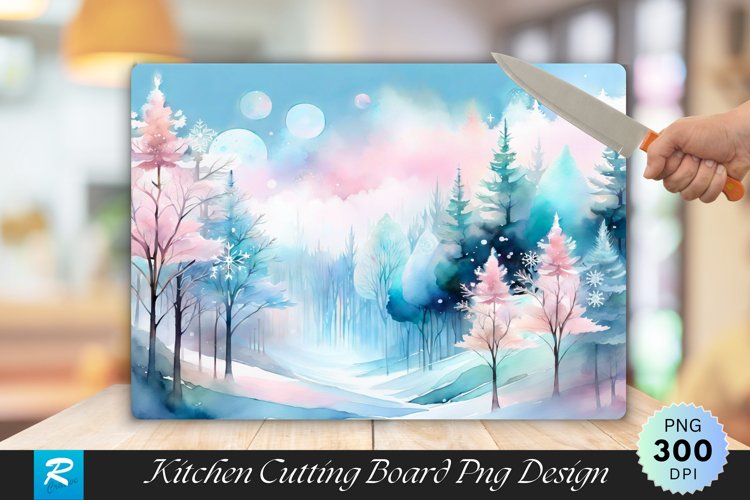 Watercolor Winter Charm Cutting Board Sublimation Design example image 1