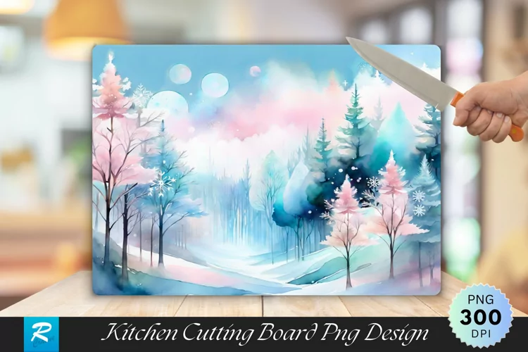 Watercolor Winter Charm Cutting Board Sublimation Design