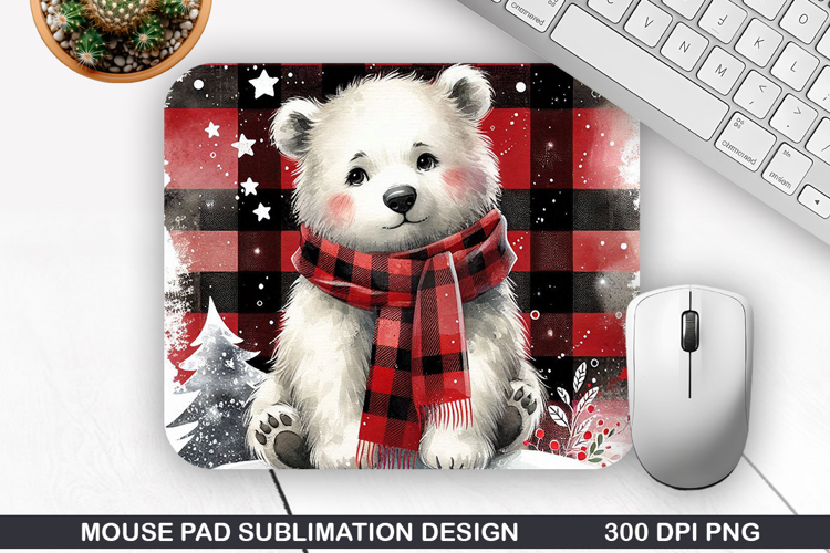 Polar Bear Mouse Pad Sublimation, Christmas Mouse Pad PNG