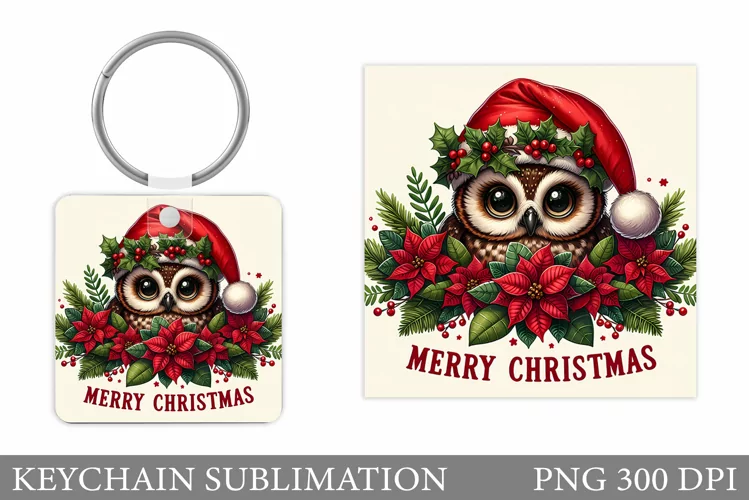 Cute Owl Keychain Design. Christmas Keychain Sublimation