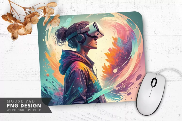 Virtual Reality Bliss A Colorful Mouse Pad PNG Design