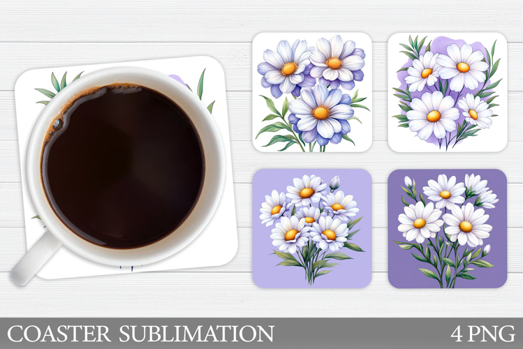Daisy Flowers Coaster Design. Flowers Sublimation