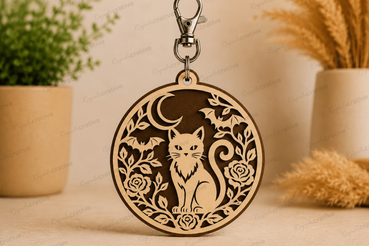 Black Cat Round Keychain Laser Cut SVG File black cat keycha