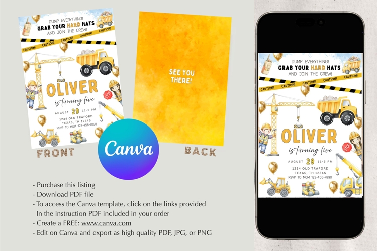 Construction Birthday Invitation Template