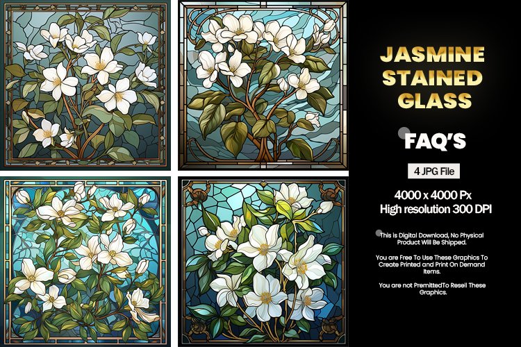 Stained Glass Jasmine Square Coaster - 04 Variations example image 1