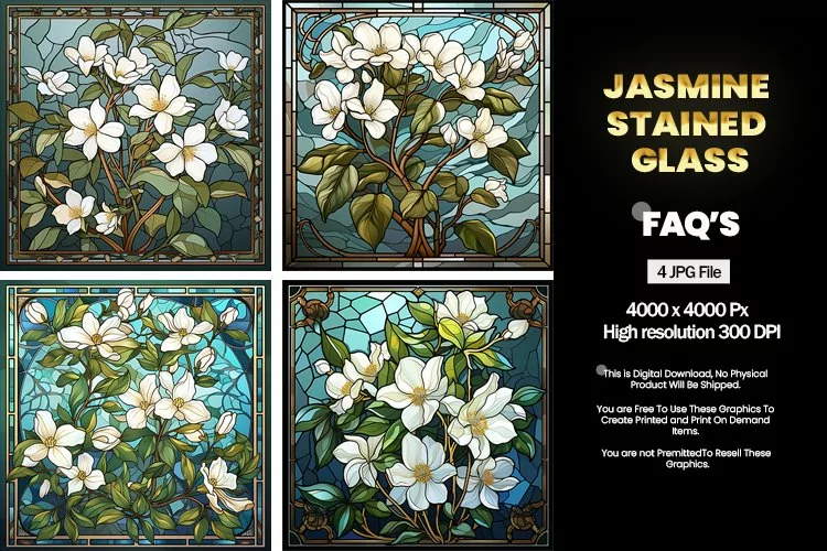 Stained Glass Jasmine Square Coaster - 04 Variations