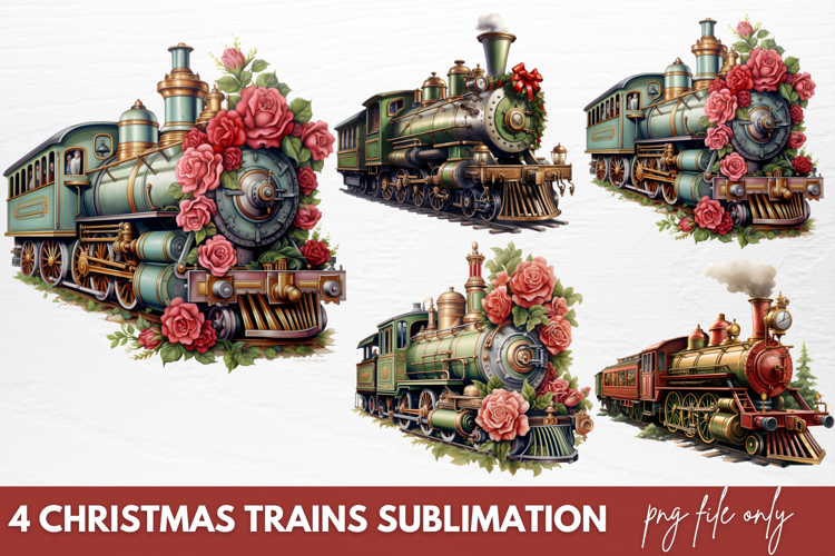 Christmas Trains Sublimation Clipart