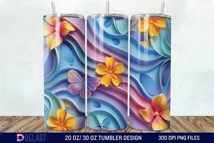 3D Flower Butterfly Tumbler Wrap