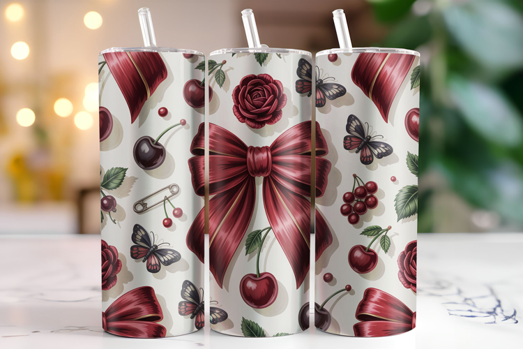 Bow & Cherry Tumbler Wrap | Sublimation | Tumblers