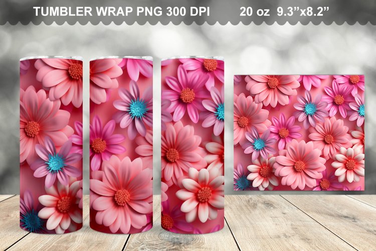 Pink 3D Flowers Tumbler Wrap Design