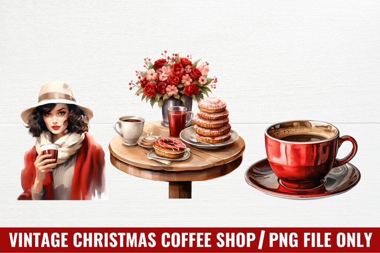 Vintage Christmas Coffee Shop Clipart