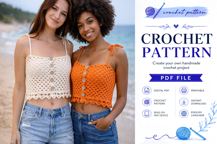 Button Front Crochet Crop Top Pattern PDF