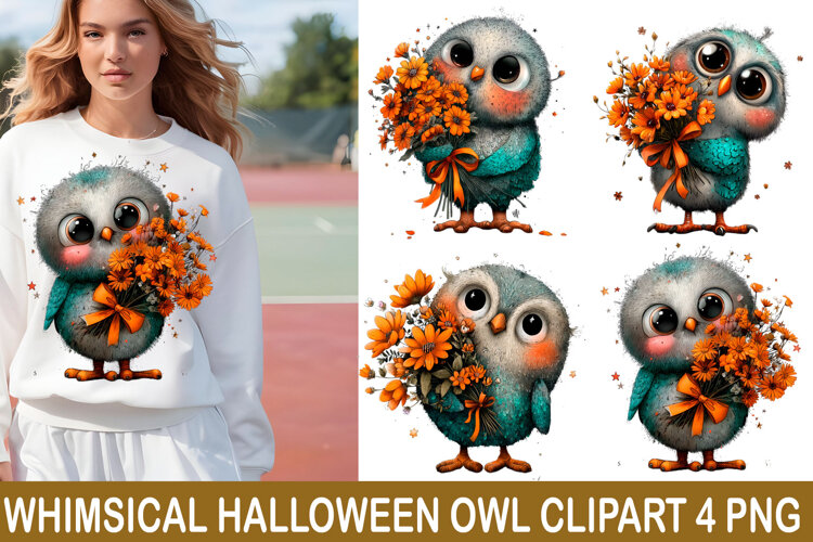 Whimsical Halloween Owl Clipart example image 1