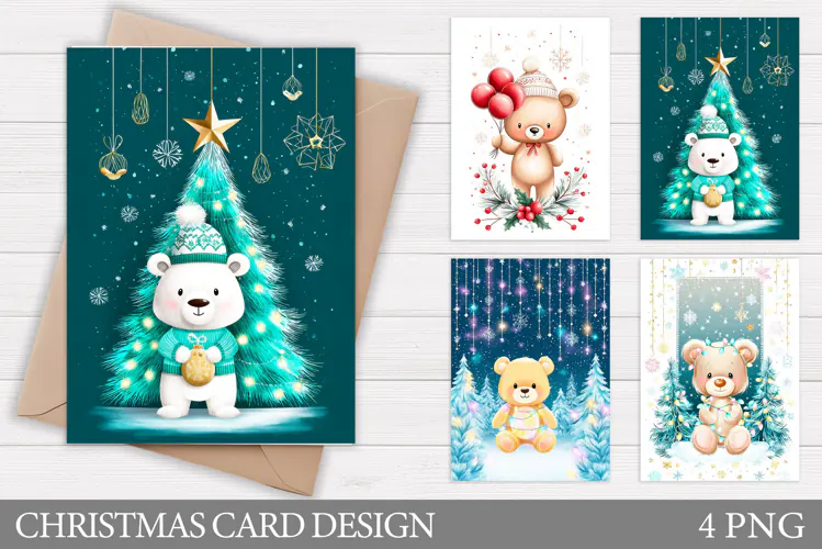 Christmas Bear Card Design. Christmas Card Printable
