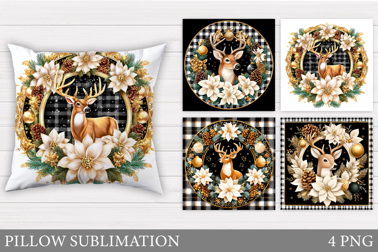 Christmas Deer Pillow Design. Christmas Pillow Sublimation