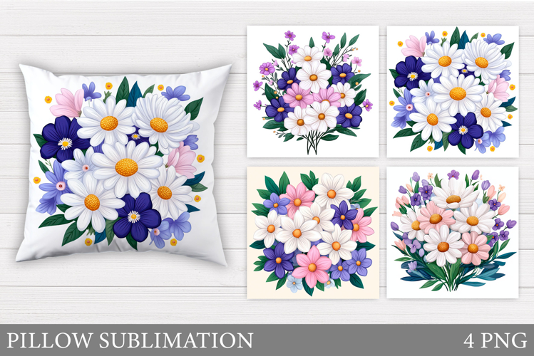 Daisy Flowers Pillow Sublimation. Flowers Pillow Design