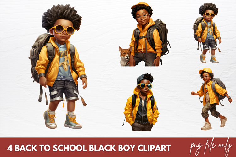 Back to School Black Boy Clipart Sublimation