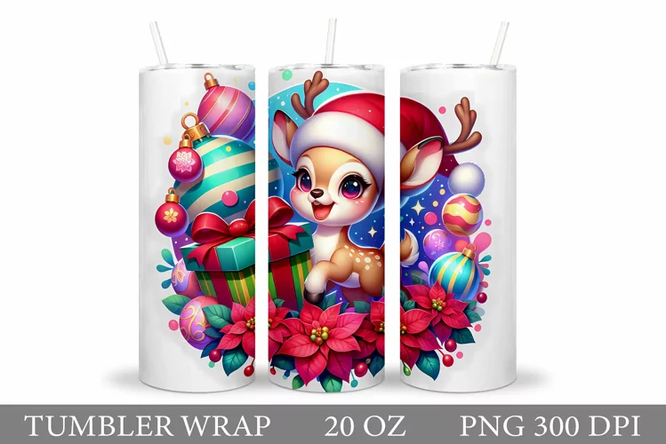 Christmas Deer Tumbler Design. Christmas Tumbler Sublimation