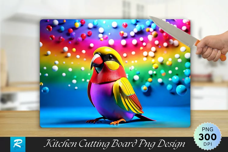 3D Colorful Bird Cutting Board Sublimation Design