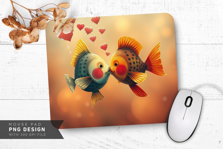 Heart Bubble Fish Mouse Pad PNG Design example image 1