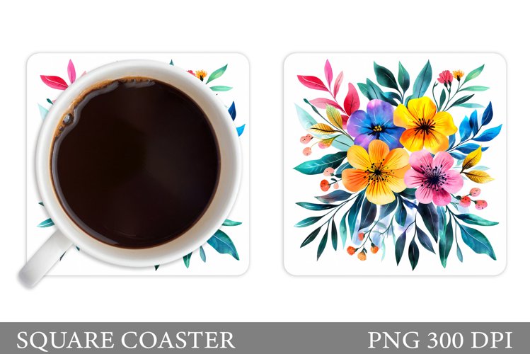 Flowers Coaster Sublimation. Floral Coaster Design