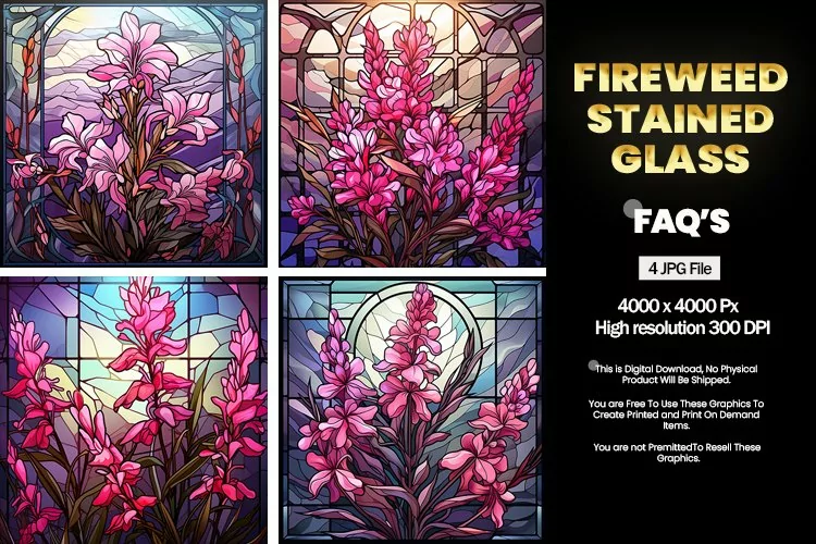Stained Glass Fireweed Square Coaster - 04 Variations