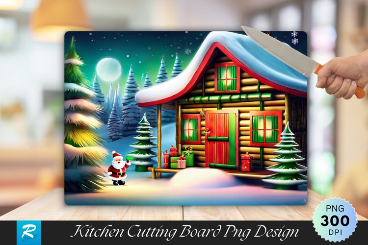 Santas Workshop Bamboo Cutting Board Sublimation Design