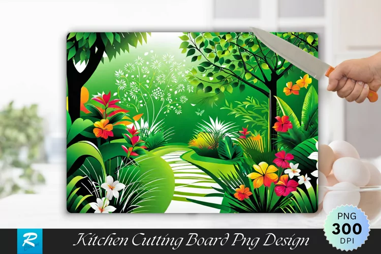 Lush Green Garden Cutting Board Sublimation Design