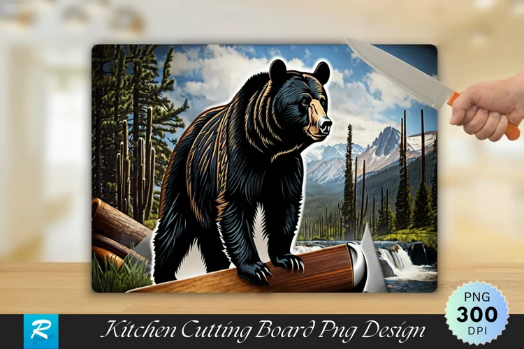 Black Bear Cutting Board Sublimation Design