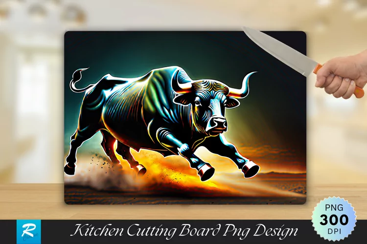 Bull Running Cutting Board Sublimation Design