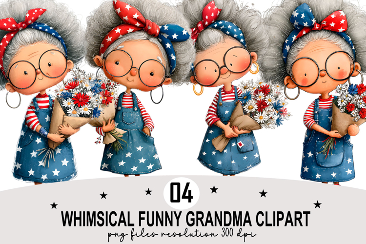 whimsical funny grandma clipart Watercolor PNG example image 1