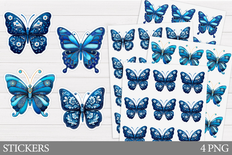 Denim Butterfly Sticker Design. Summer Sticker Printable