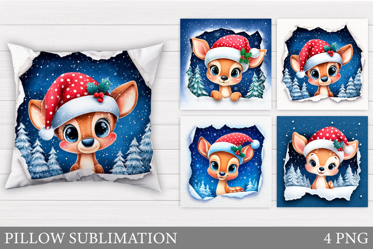 Christmas Deer Pillow Design. Christmas Pillow Sublimation