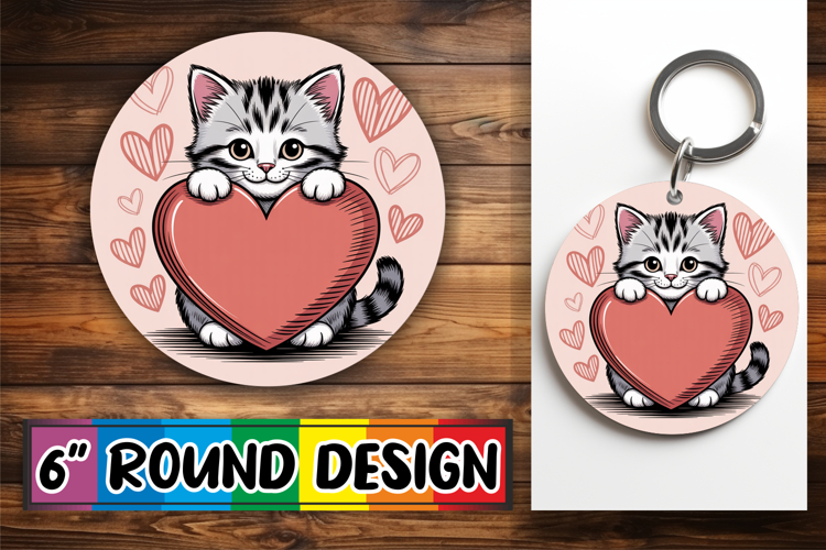 Bright Round Coasters Design, Cat Valentins Day
