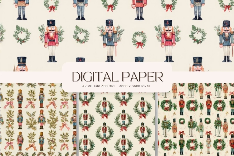 Christmas Nutcracker Pattern Digital Paper Background_12