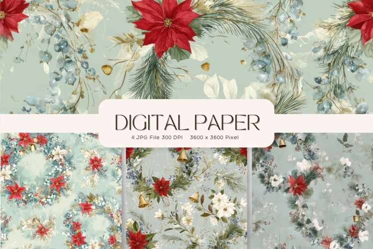 Christmas Flower Pattern Background Wallpaper Digital Paper