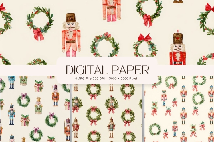 Christmas Nutcracker Pattern Digital Paper Background_11