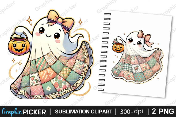 Patchwork Ghost Halloween Sublimation PNG, Halloween PNG