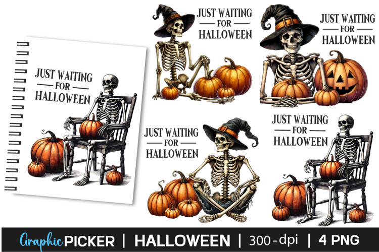 Just waiting for Halloween PNG, Funny Skeleton Halloween PNG