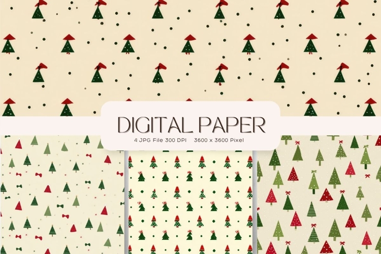 Christmas Tree Pattern Digital Paper Background Seamless_48