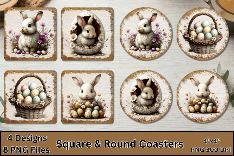 Easter Bunny Coaster Sublimation PNG