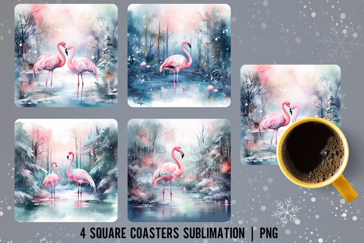 Flamingo Sqaure Coaster Sublimation Design example image 1