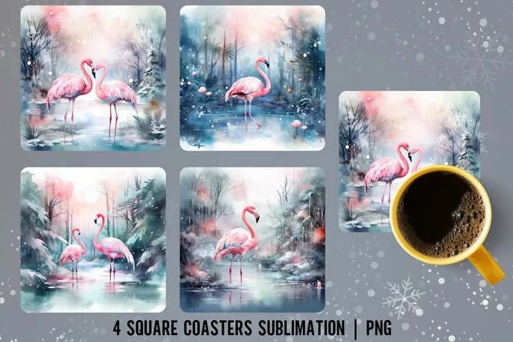 Flamingo Sqaure Coaster Sublimation Design
