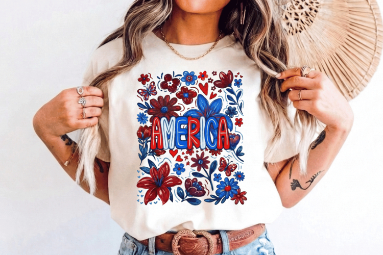 America Patriotic flowers PNG T-Shirt|4th of July PNG Sublim