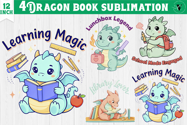 Dragon book School Sublimation | Cute Dino Back to School