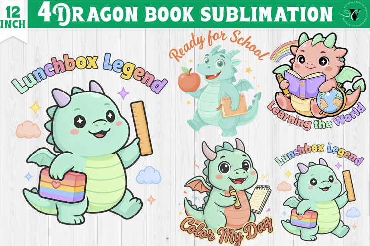Dragon book School Sublimation | Cute Dino Back to School