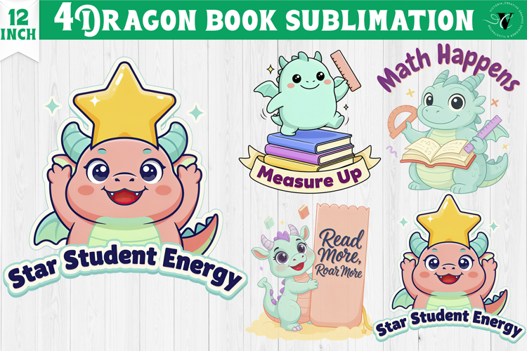 Dragon book School Sublimation | Cute Dino Back to School