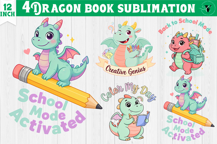 Dragon book School Sublimation | Cute Dino Back to School
