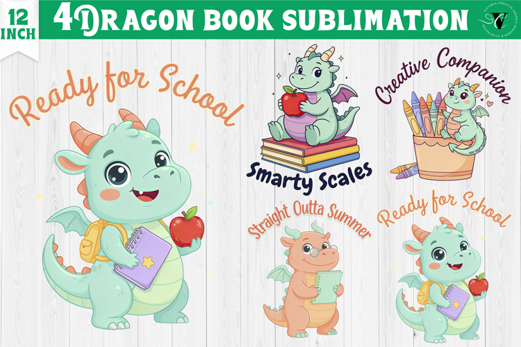 Dragon book School Sublimation | Cute Dino Back to School