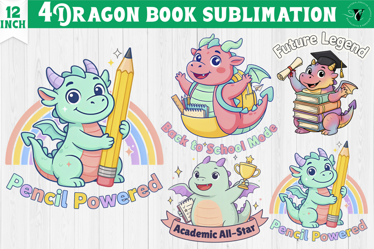 Dragon book School Sublimation | Cute Dino Back to School
